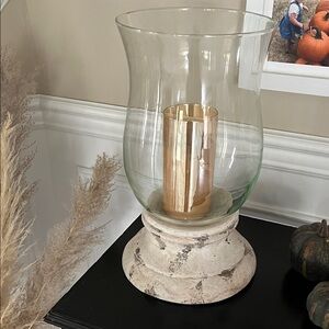 Elegant Glass Hurricane Candle Holder with Gold Accent